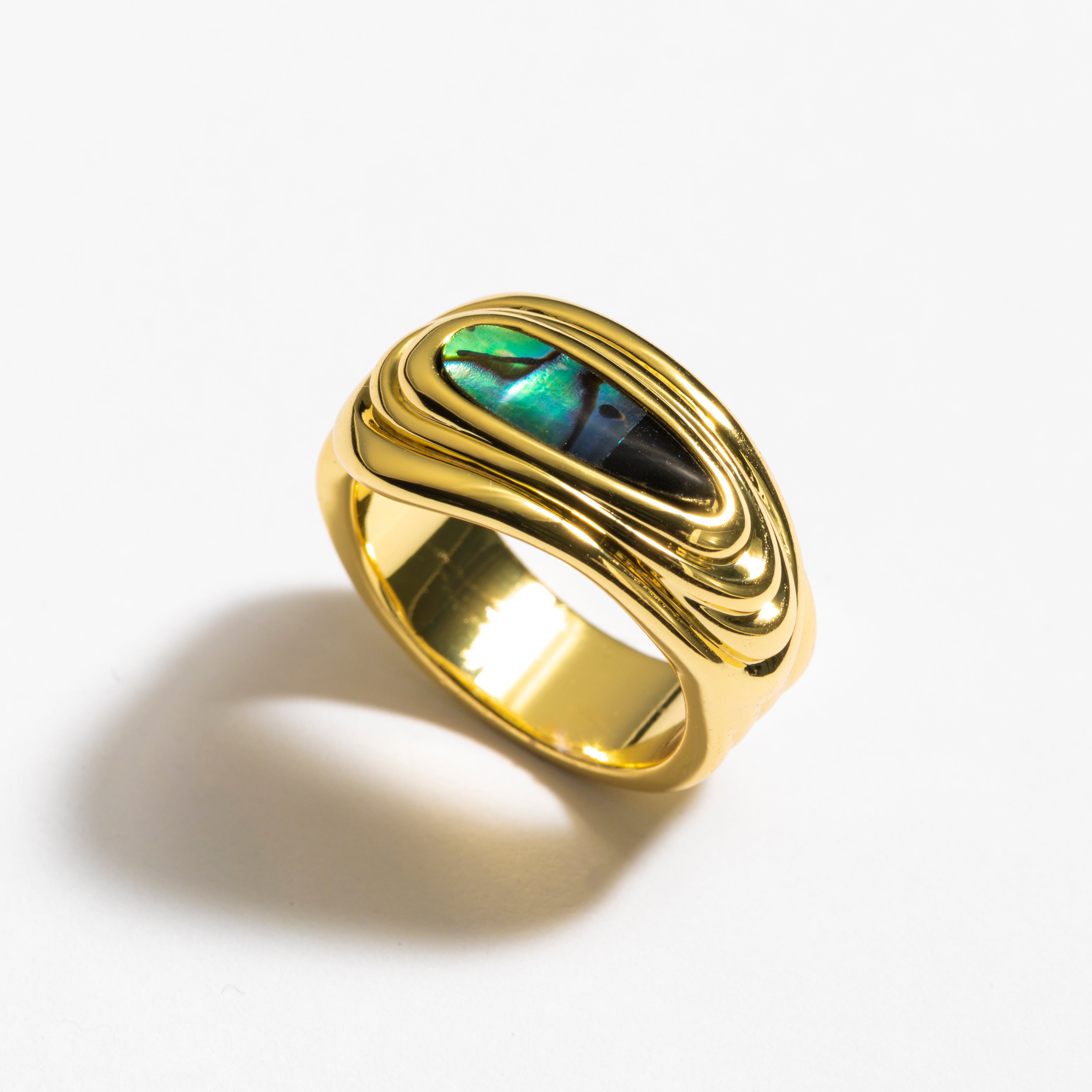 טבעת Abalone זהב ירוק